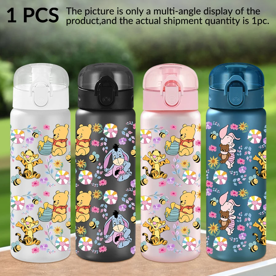 

1Pc Disney, Winnie The Pooh, Floral, 26oz Plastic Water Bottle Sports Water Cup with Lift Rope Birthday/Back To School Gift