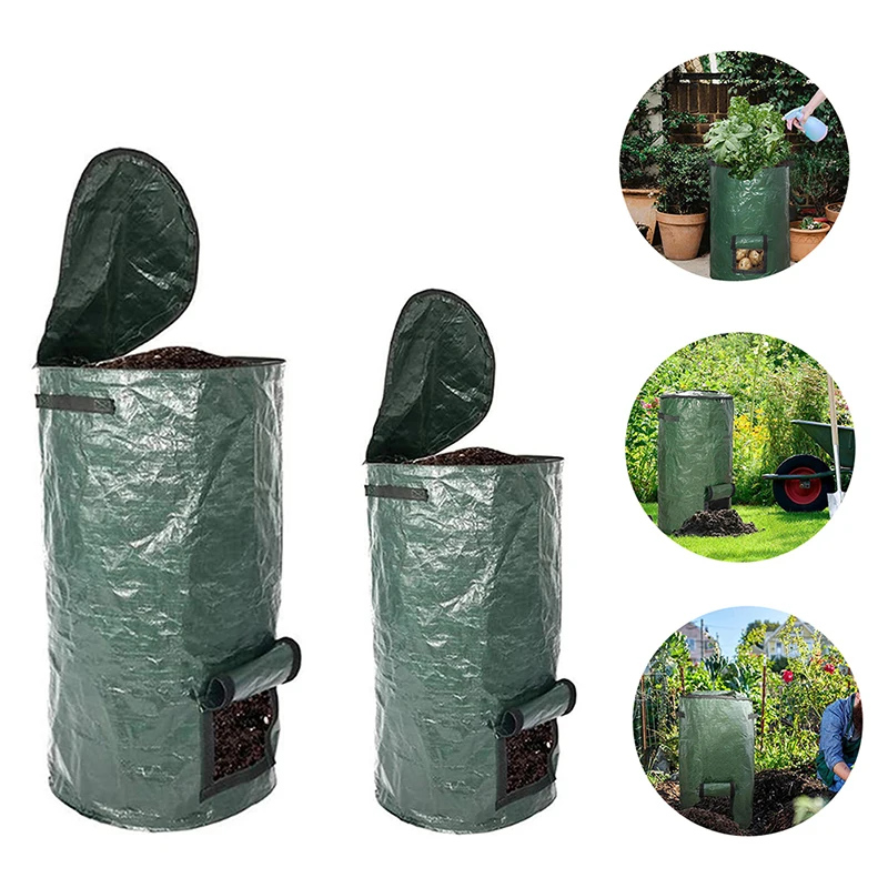 Garden Foldable Collapsible Yard Compost Bag with Lid Environmental Organic Ferment Waste Collector Refuse Sack Composter