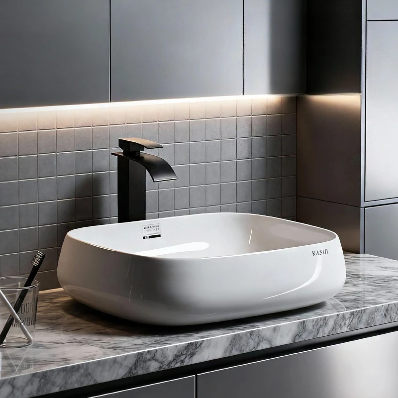 Household Oval Ceramic Washbasin Smooth Surface Wear-resistant Easy Clean Minimalist Bathroom Sinks Durable Bathroom Fixture