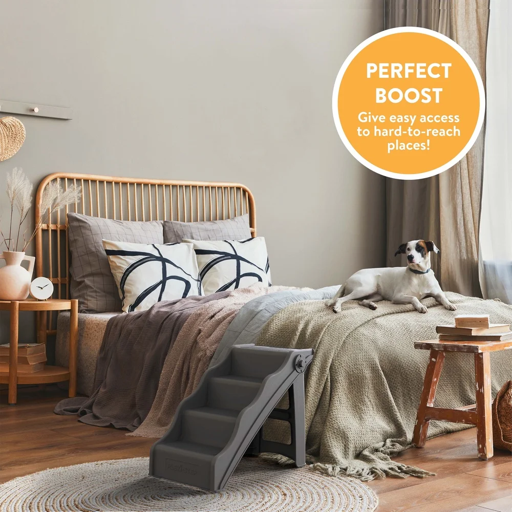 Foldable Dog Stairs with Non-Slip Treads Lightweight Portable Pet Steps Small Medium Dogs Cats Adjustable Design