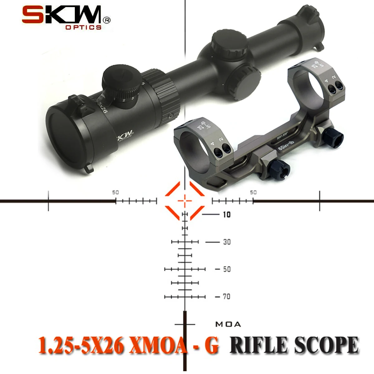 

SKWoptics-Tactical Rifle Scope Rings, Hunting, AK, AR, M4, Sight MOA Reticle, 1.25-5x26, XMOA-G, 30mm,