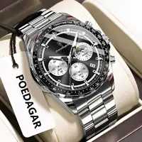 Reloj de pulsera POEDAGAR Original superior para hombre, reloj luminoso de acero inoxidable resistente al agua para hombre, cronógrafo con fecha, relojes deportivos de cuarzo para hombre