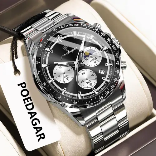 Reloj de pulsera POEDAGAR Original superior para hombre, reloj luminoso de acero inoxidable resistente al agua para hombre, cronógrafo con fecha, relojes deportivos de cuarzo para hombre