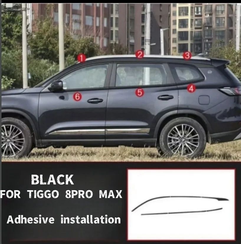 

for Tiggo 8 pro MAX stainless steel window trim bright black PRO door window edge black car accessories modification parts