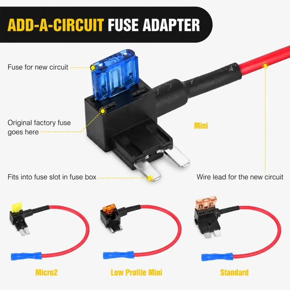 Mini Small Medium Size Car Fuse Tap Holder Add-a-circuit TAP Adapter Micro Mini Standard ATM Blade Fuse Tap