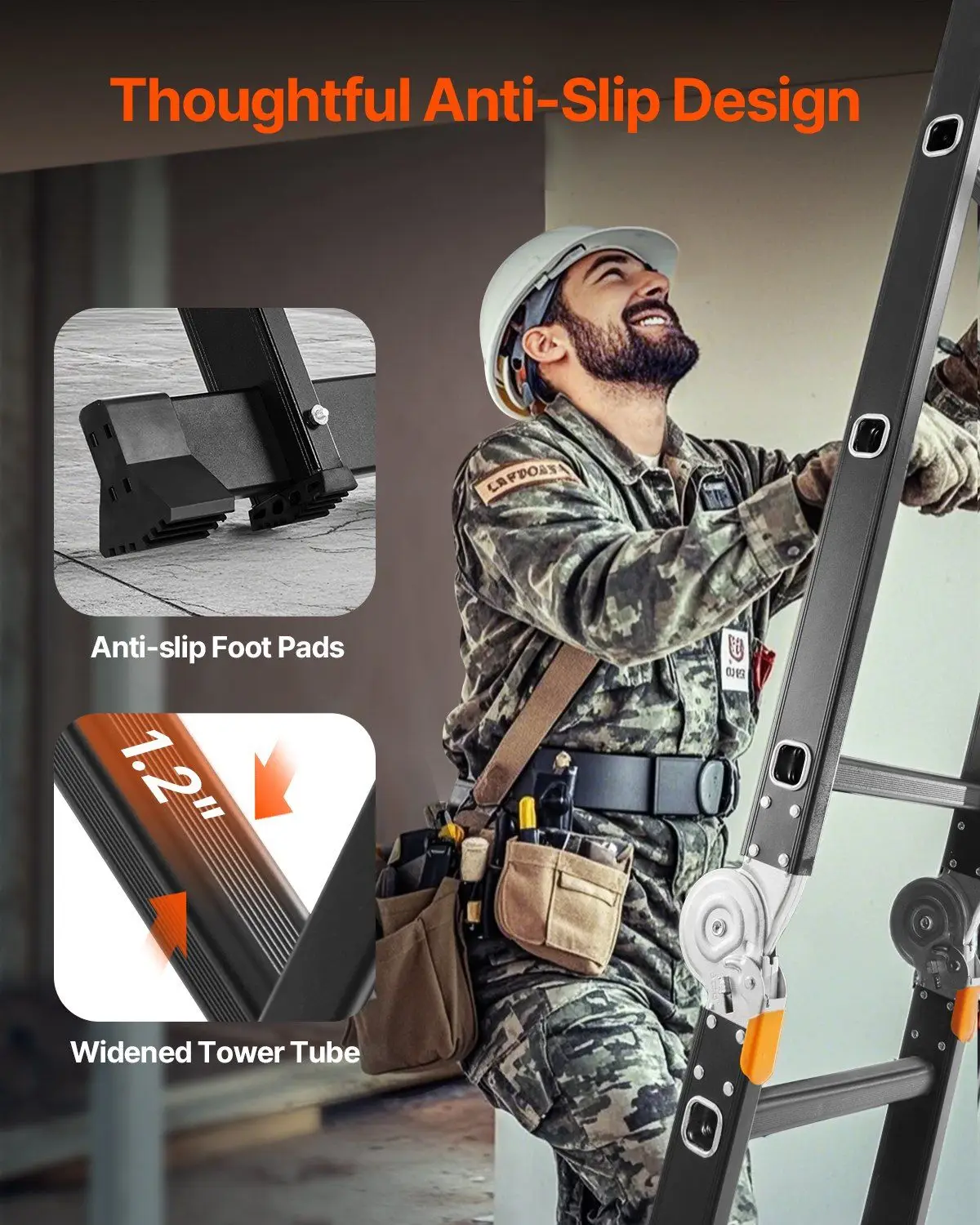 Multi-Purpose Folding Ladder 7-in-1 4 Step 15.5ft with Scaffolding Plank