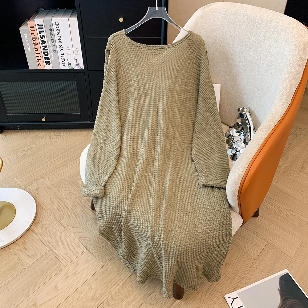 Plus-size women's spring and autumn long sleeve loose comfortable top green casual knitted cardigan coat 2024 new clothing large