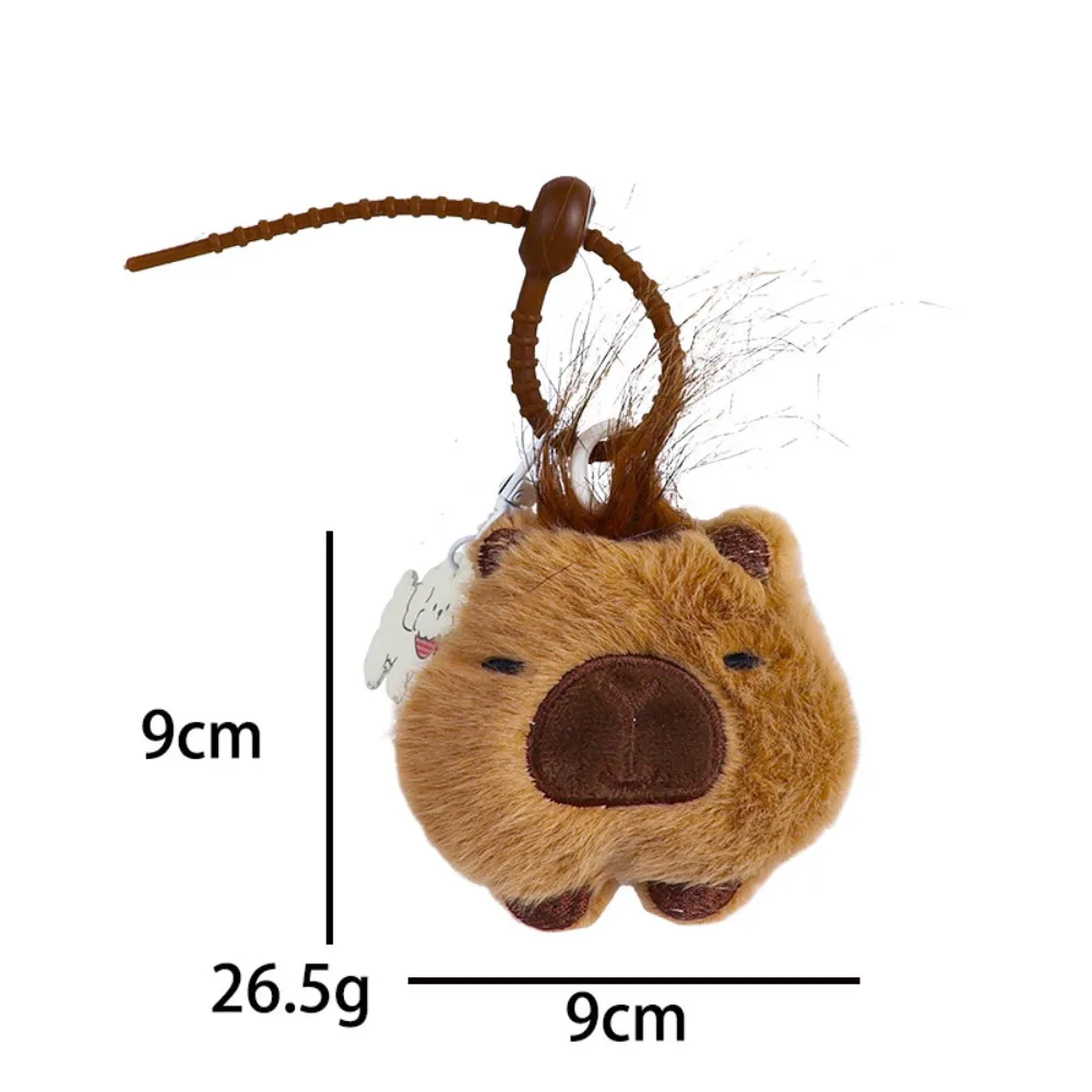 Cabelo longo espremer capivara pingente de pelúcia com chaveiro de cachorro rangido capivara boneca chaveiro macio espremer capivara chaveiro unisex