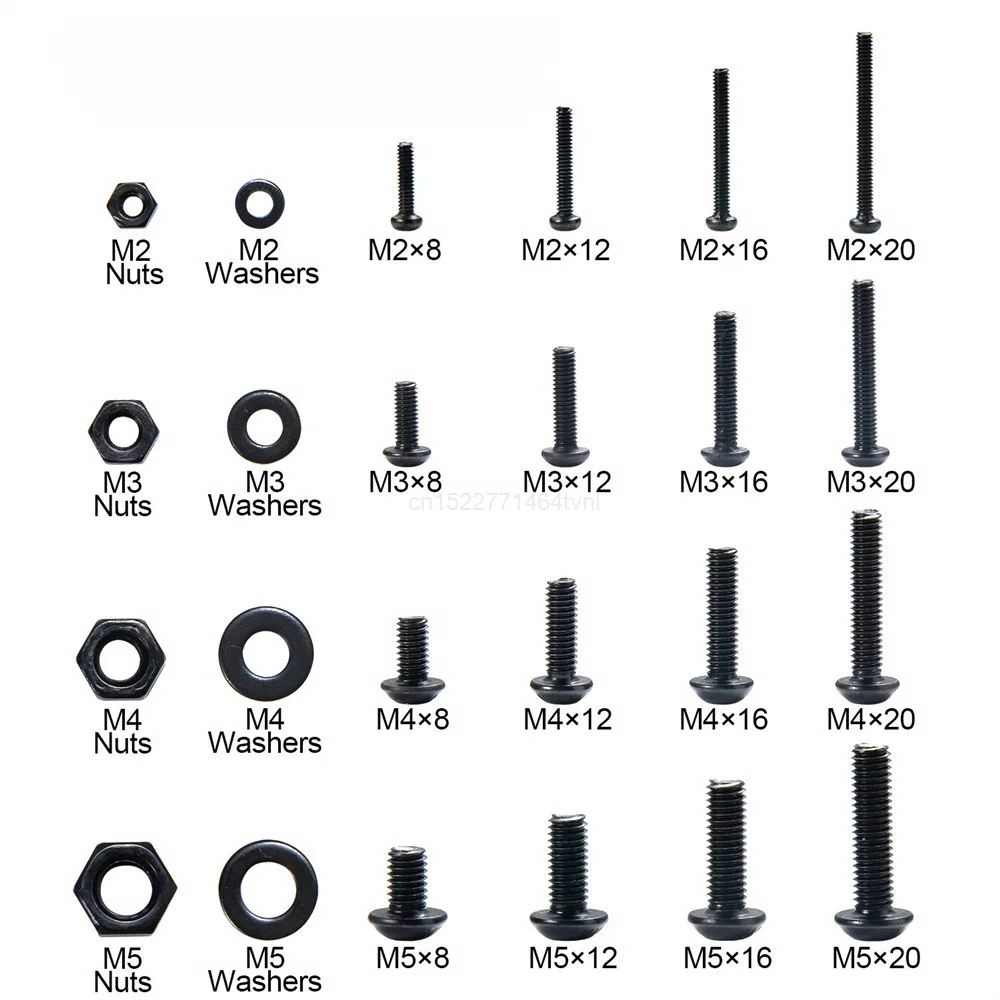 1120pcs M2 M3 M4 M5 Hex Socket Screw Set Carbon Steel Flat Round Cap Head Screws Bolts and Nuts Assortment Kit with Storage Box