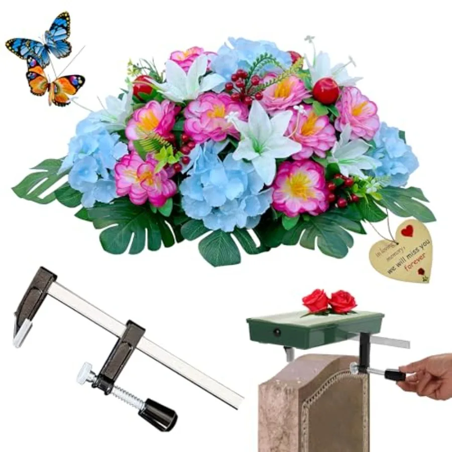 Headstone Flower Saddle Artificial Cemetery Flowers - Grave Gravestone Saddles Tombstone Flowers Saddle for Mother's Day Memori