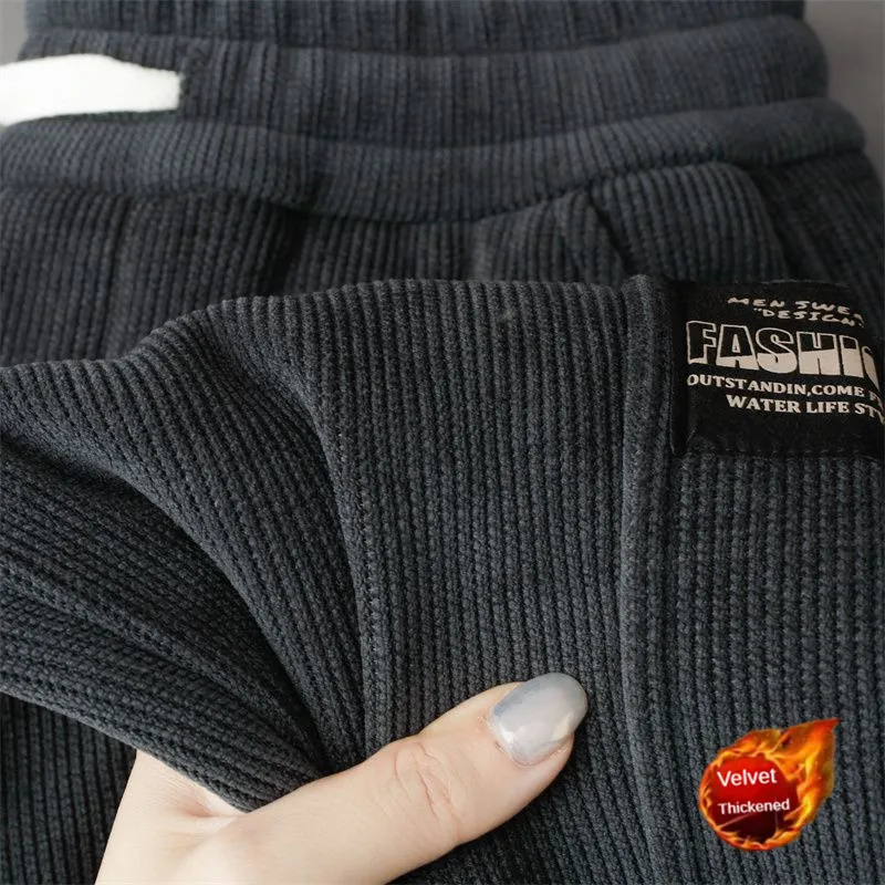 

Winter Fleece Pants Men Warm Thick Casual Harem Pants Plus Velvet Drawstring Trousers Comfortable Corduroy Plus Size Sweatpants