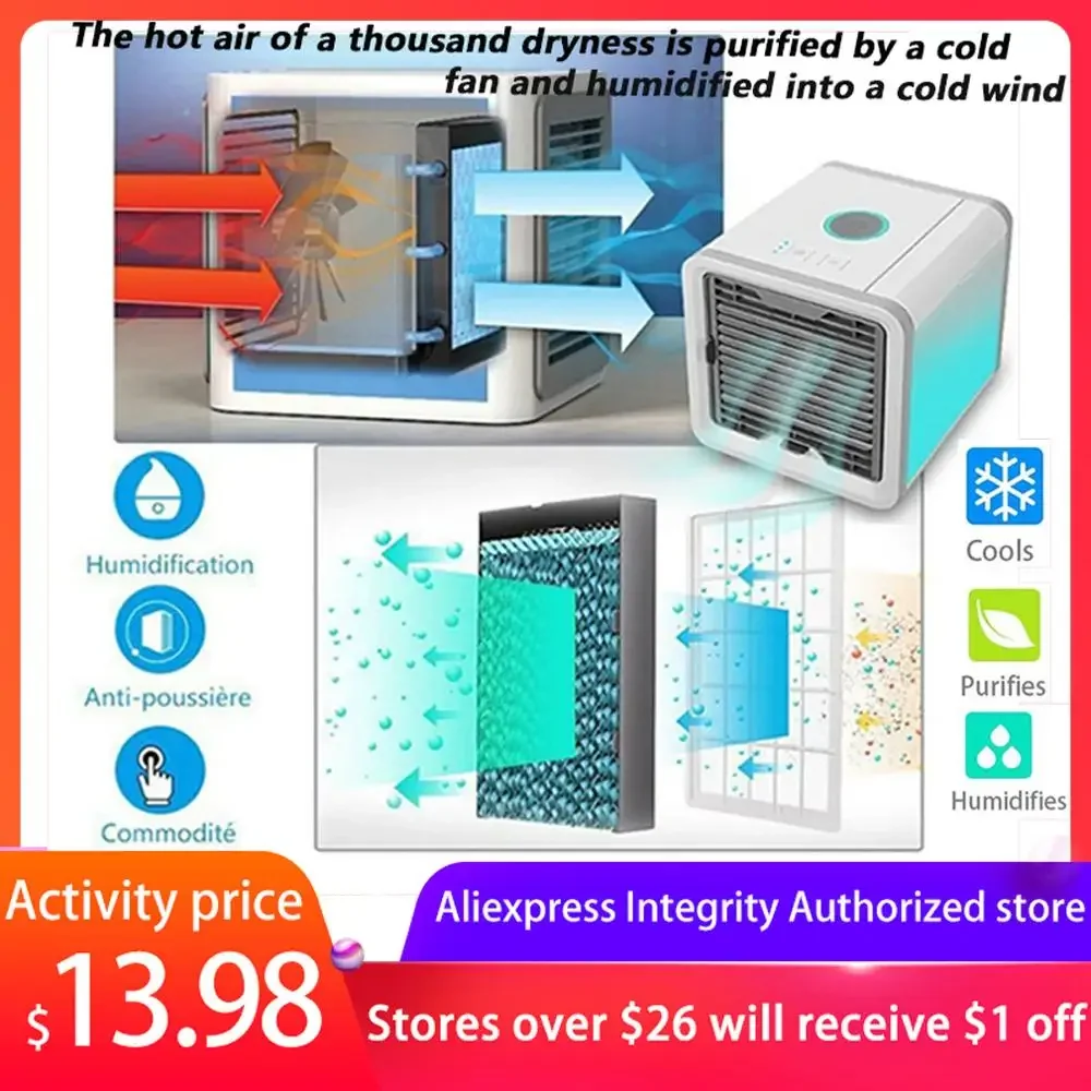 

Fans 7 Lights Mini Air Conditioner Device USB Air Cooler Humidifiers Purifier Table Fan For Home Bedroom Office Refrigerating