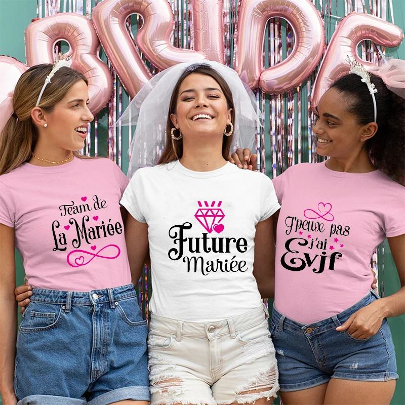 

Team Bride Tshirt Women Bachelorette Hen Bridal Wedding Party T-Shirts Tees Evjf Future Clothing French Single Farewell Y2K Tops