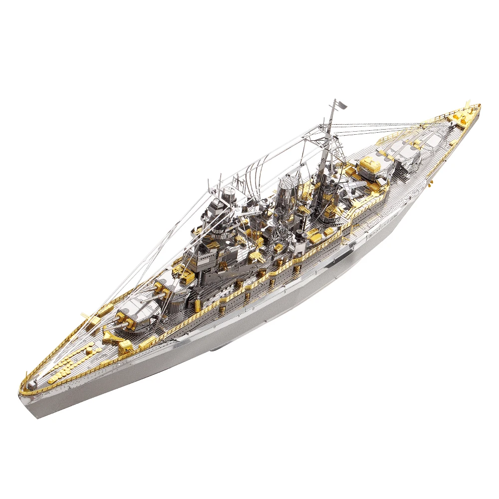 Piececool Puzzle 3D Metal Battleship Model Kits HMS Hood Richelieu Ship Model Jigsaw Toys for Teens Brain Teaser