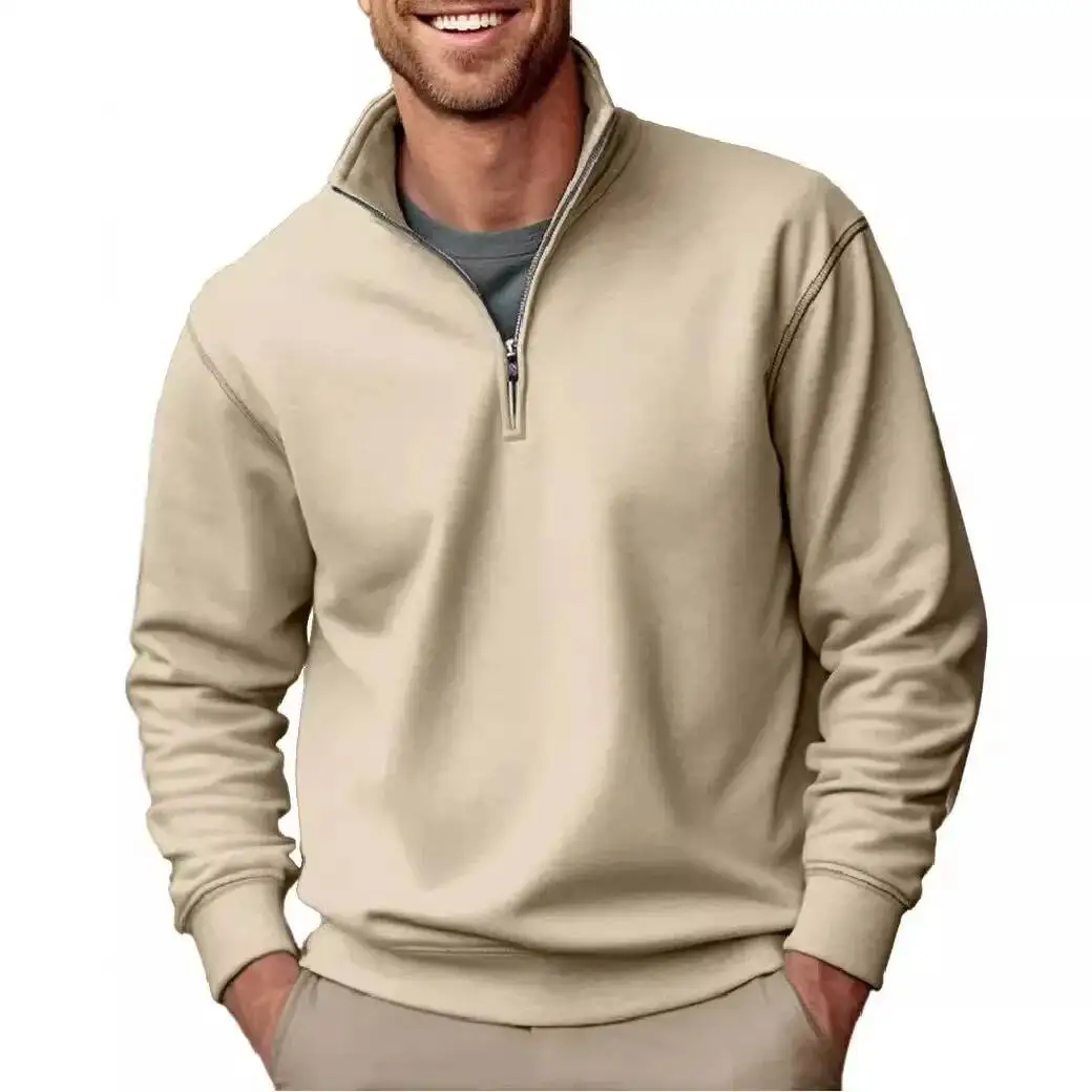Men New Pullover Hoodies Long Sleeve Sweatshirts Solid Stand Collar Zipper Spliced Loose Spring 2026 Sports Casual