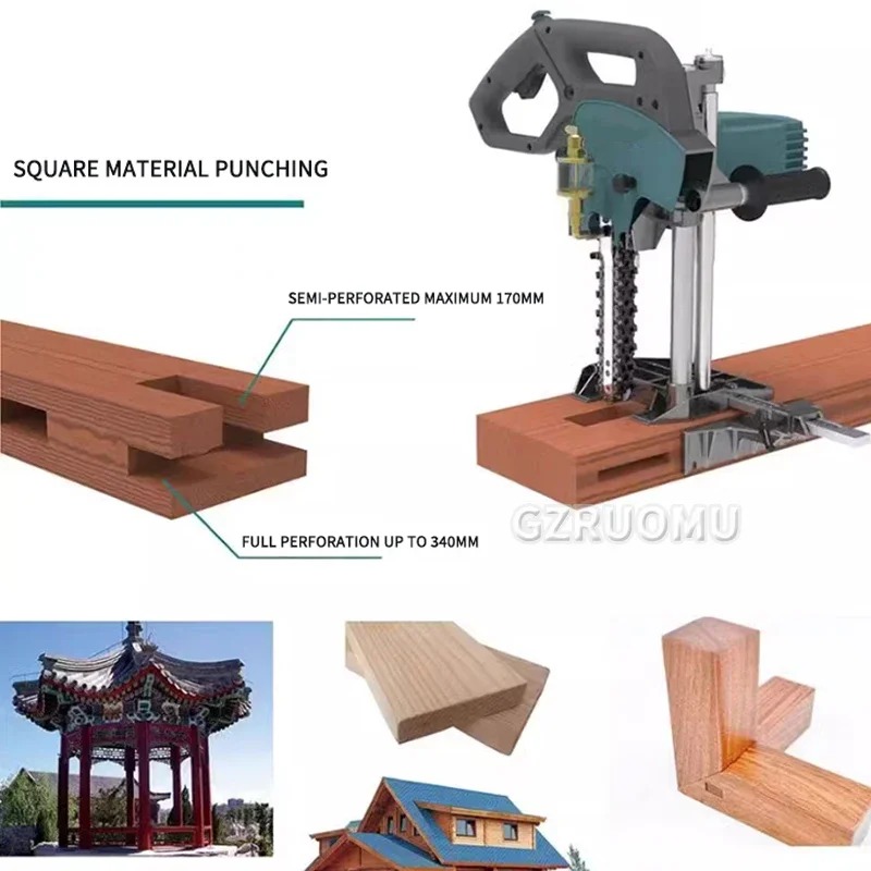Portable Woodworking Chain Saw Square Hole Punching Machine for Ancient Building Pavilion Wood Mortise Making Tool