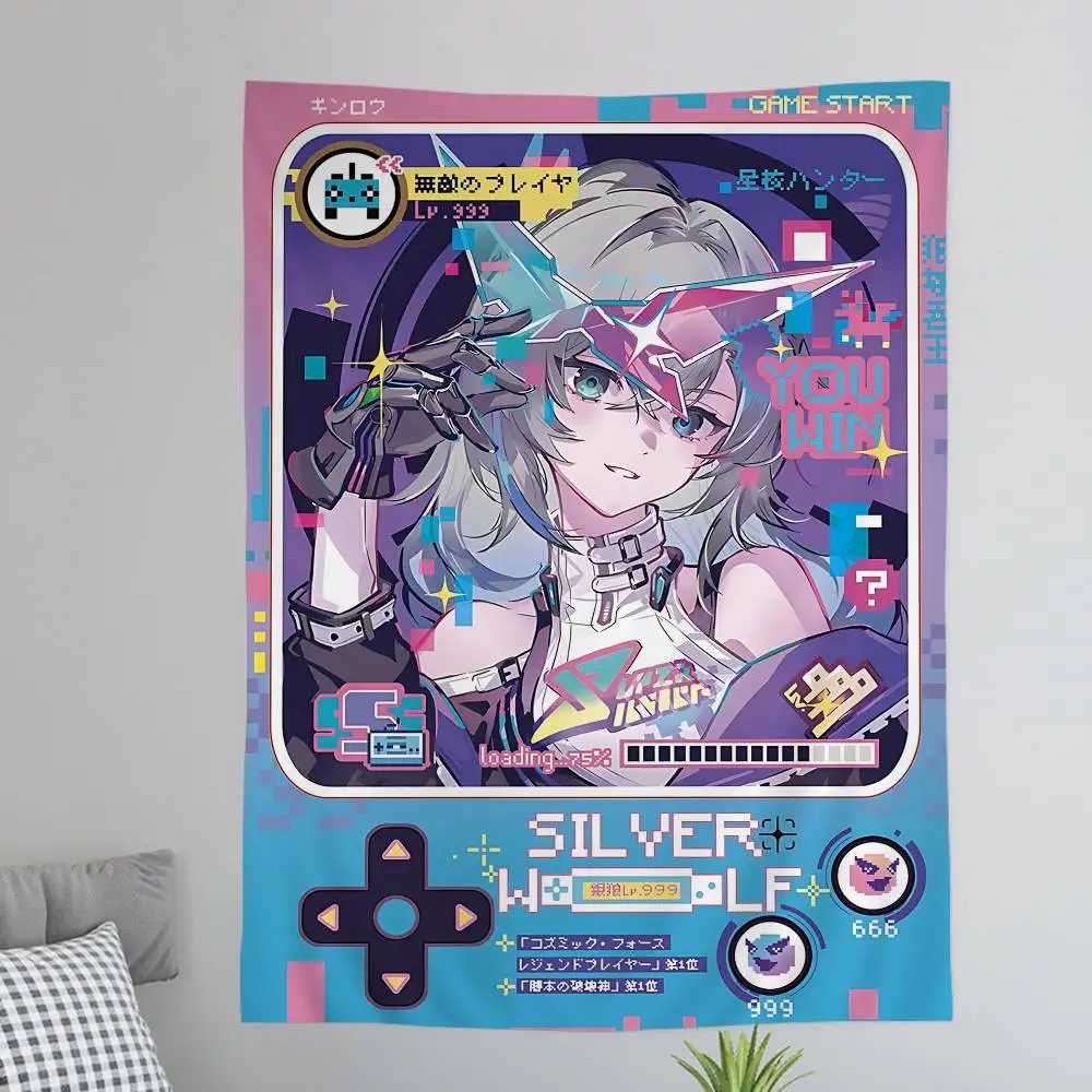 Manga Silver Wolf 999 Honkai Star Rail Colorful Tapestry Wall Hanging Cheap Hippie Wall Hanging