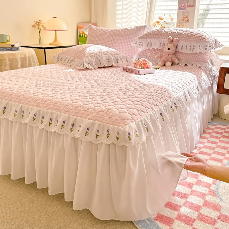 

Korean Sle Bed Skirt And Duvet Cover Set Single Lace Bedding Four Piece Set Mattr Protector with Skirt New 2023 Autumn W...