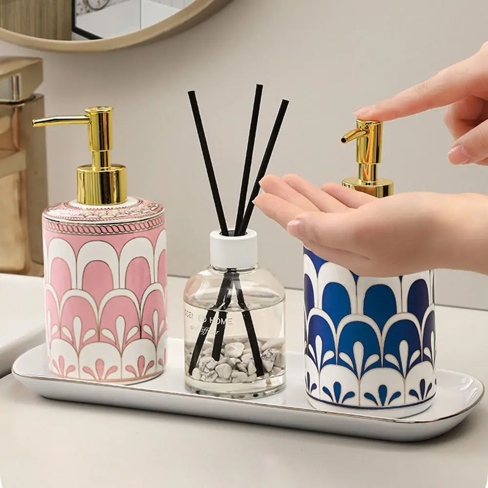 Colorful Painted Soap Dispenser Luxury Ceramic Refillable Soap Pump Bottle Empty Lightweight Liquid Lotion Dispenser Hotel