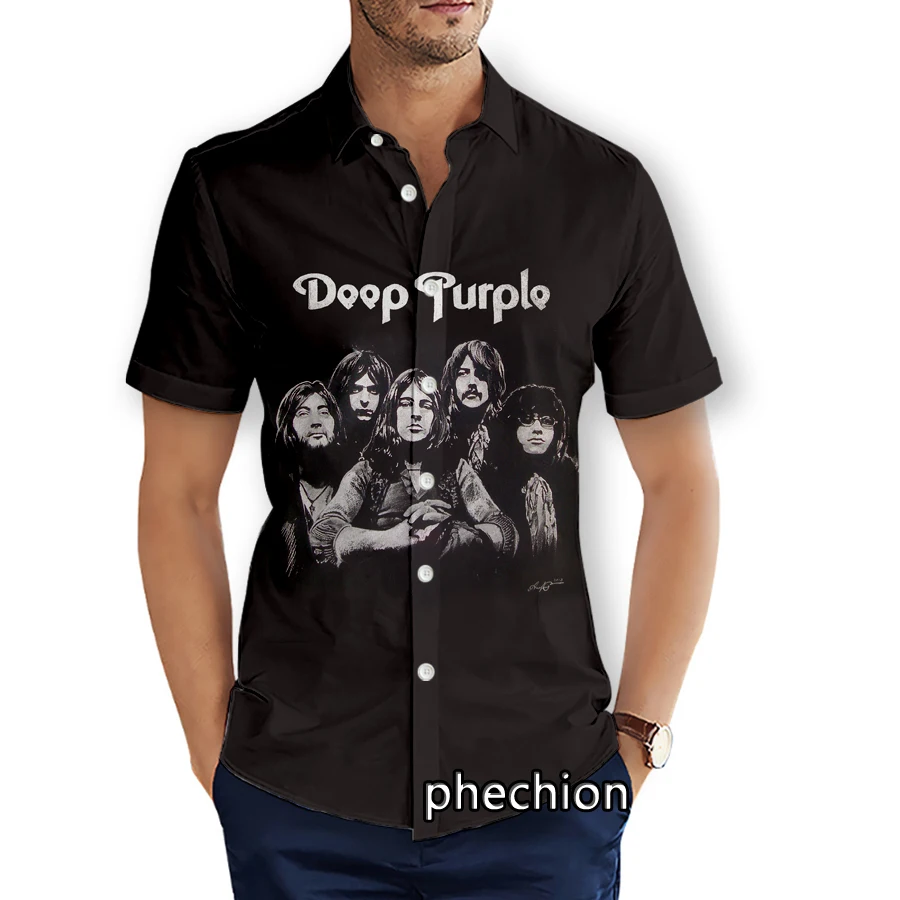 Summer Hawaiian Mens Short Sleeve Beach Shirts Deep Purple Band 3D Printed Casual Shirts Fashion Streetwear Men Tops X10