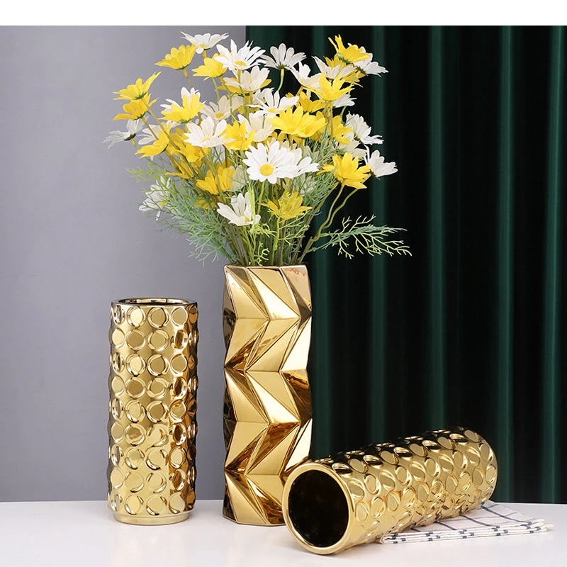 Gold-plated Ceramic Vase Light Luxury Tabletop Hydroponic Flower Arrangement Vases Modern Home Decoration Accessories