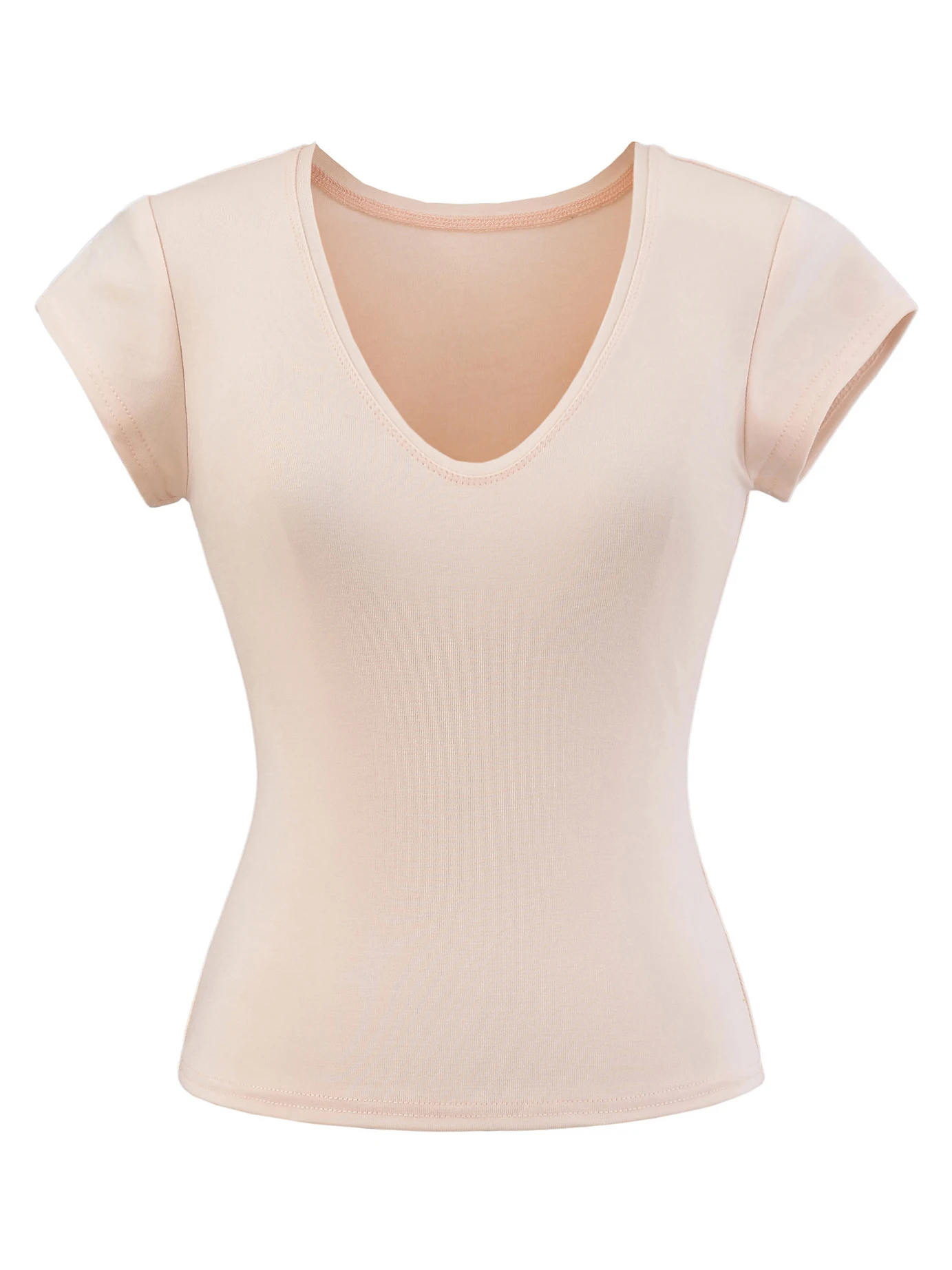 スリムフィット Vネック Tシャツ シルクのようなウエストシェイプ セクシーなストリートスタイル 純色ニットサマートップス レディース