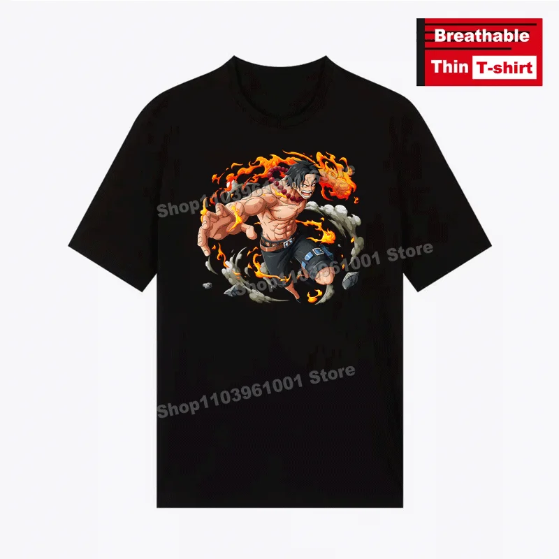 

Japanese Popular Anime Printed - Ace T-shirts y2k Harajuku Street Men Women Short Sleeve Tees Black Breathable Thin T Shirt