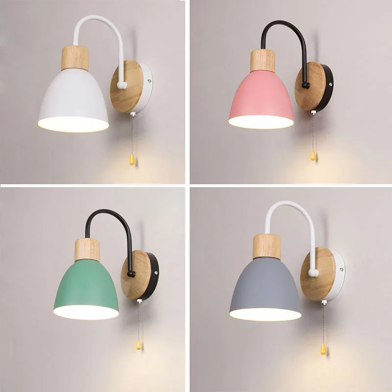 

Simple Macaron personalized curved shell wall lamp, study bedroom bedside, pull wire switch LED wall lamp