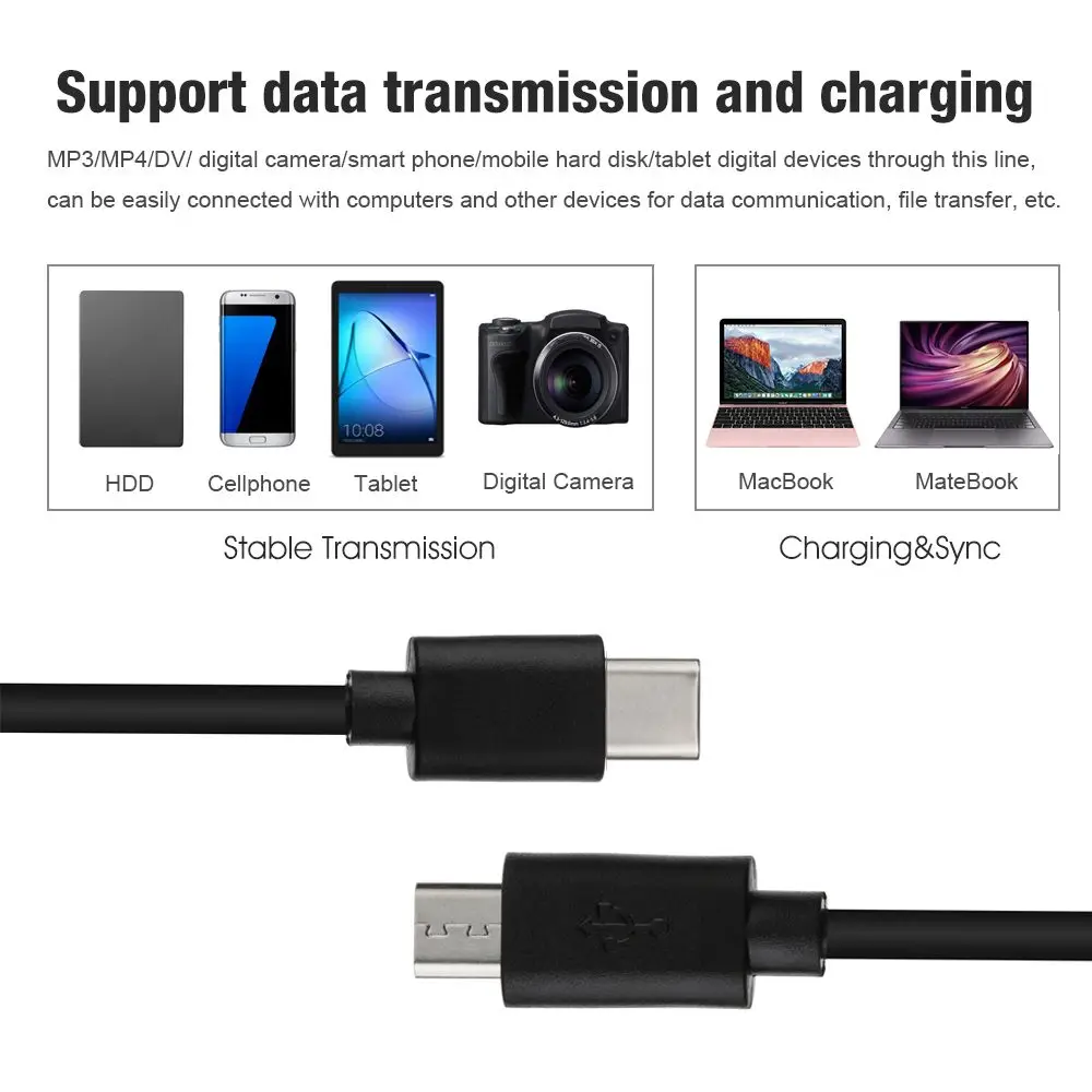 25cm 50cm 100cm Micro USB to Type-C Cable Data Sync Charging Cable OTG Adapter Connector Cord For Android Mobile Phone MacBook