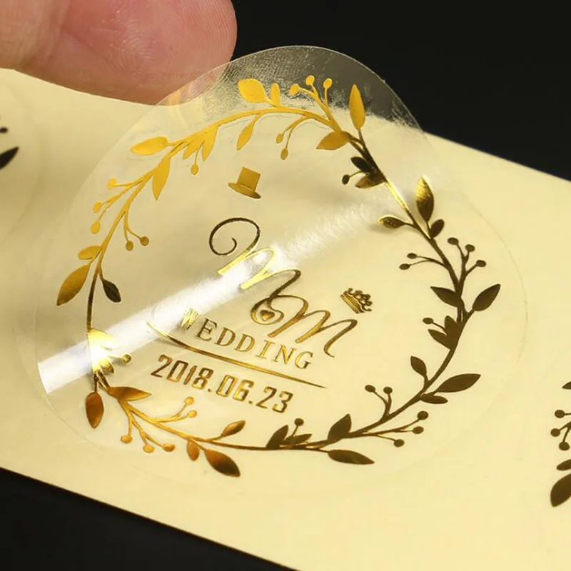 Custom Logo Gold Foil Transparent White Sticker, Wedding Sticker Transparent White Gold, Silver, Personalized Tag Real Foil Shin