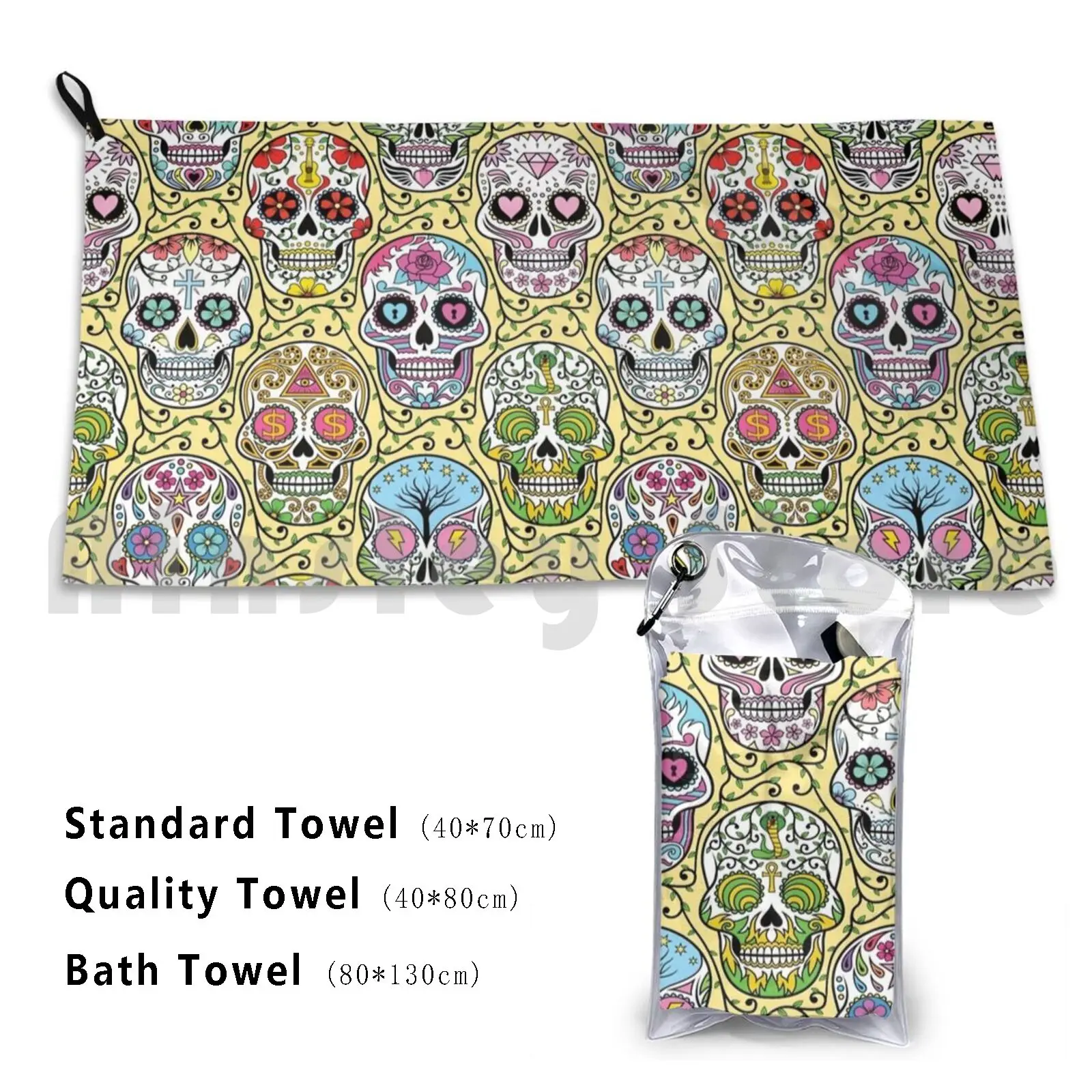 

Sugar Skull Mexican Yellow Bath Towel Beach Cushion 100 Sugar Skull Mexican Mexico Day Of The Dead Dead Skulls
