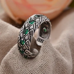 Hand Jewellery Accessories Retro Snake Scales Green Crystal Thai Silver Man Ring Birthday Gifts No Fade