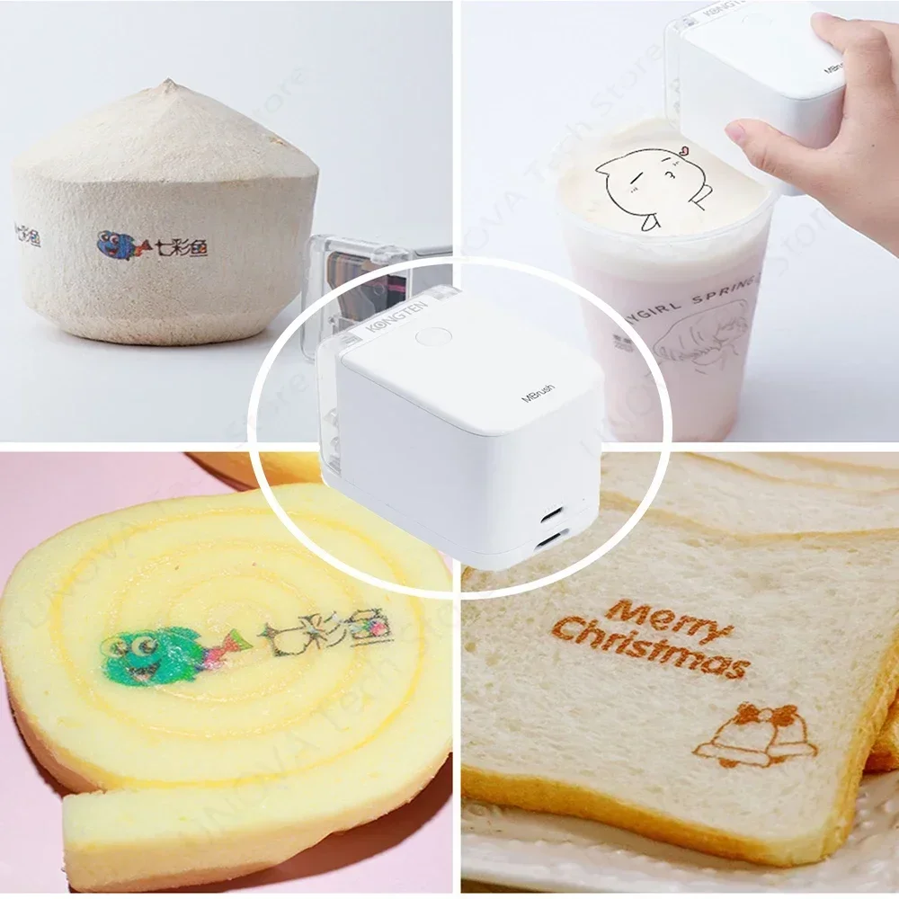 Imagem -04 - Mbrush Mini Impressora Portátil Padrão Handheld Color Inkjet Printer Impressora de Tatuagem Cake Macaron Coffee Impressão Padrão Diy