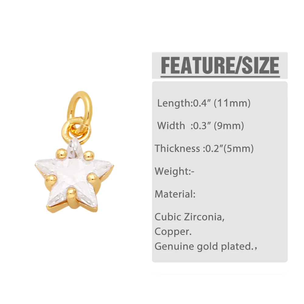 OCESRIO Multicolor Mini CZ Star Charms for Bracelet Copper Gold Plated Crystal Jewelry Making Supplies Wholesale Bulk chma196