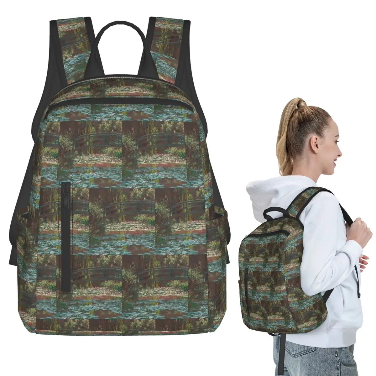 

Claude Monet - Water Lily Pond Backpack Student BookBag Children School Bag Computer Shoulder Bags Boys Girls