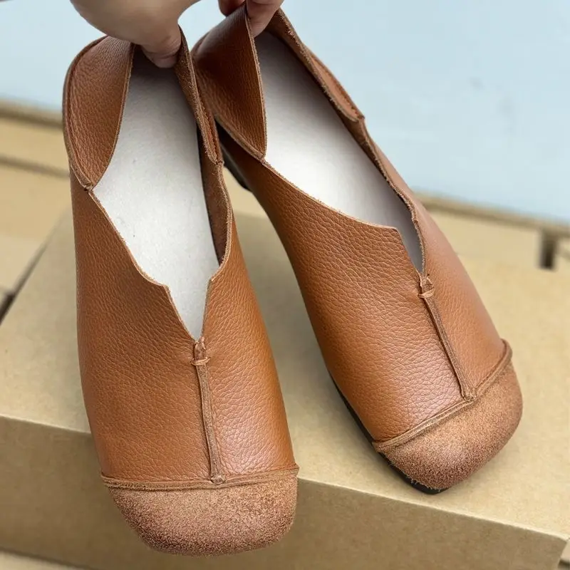 Neue Ballerinas mit quadratischer Zehenpartie für Damen, Sommer-Slipper, Herbst-Loafer, Damen-Mokassins aus Mikrofaserleder – Detail 7