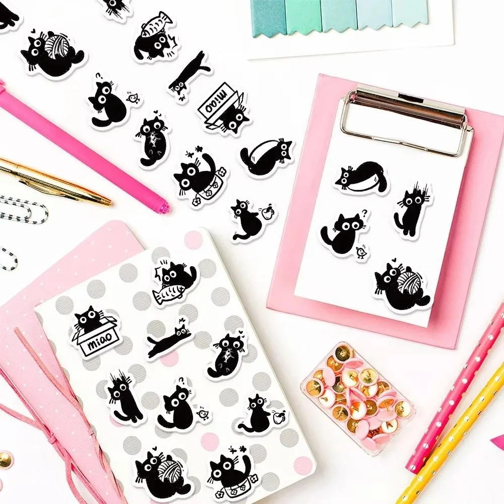 500 uds/rollo de pegatinas de gato negro DIY, pegatinas de grafiti con diseño de dibujos animados de estilo lindo, pegatinas en rollo de patrón creativo impermeables