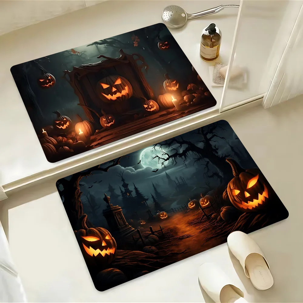

Halloween Pumpkin Head Floor Floor Mat Non-Slip Laundry Room Mat Laundry Decor Balcony Child Living Room Alfombra