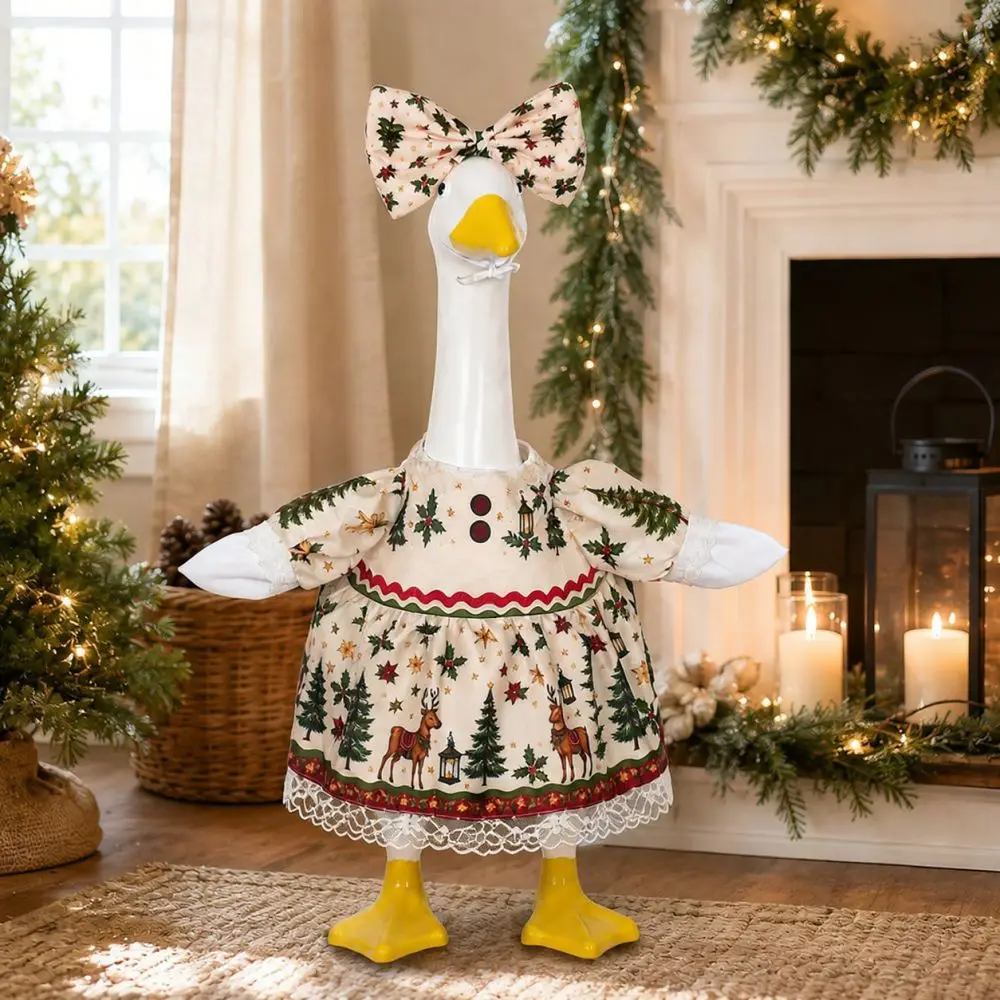 Christmas Decorative Goose Outfit Elk Pattern For 23 Inch Statue Festive Outdoor Lawn Yard Decor Bowknot Costume