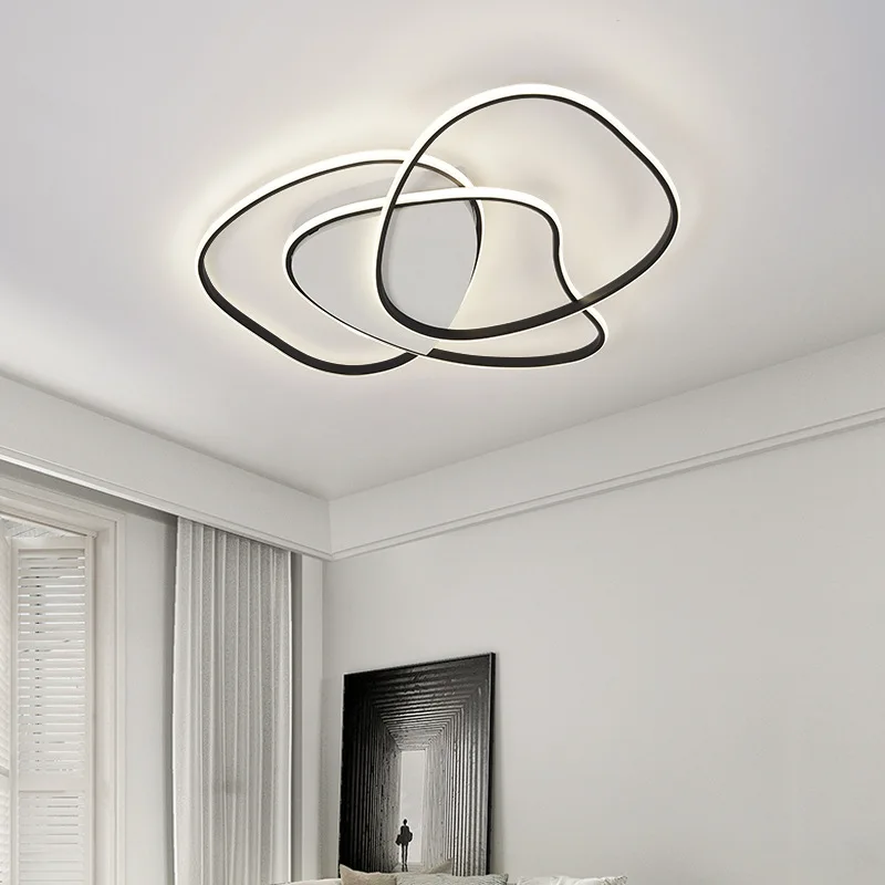 

Contemporary Metal Ring Ceiling Lights Metallic Luster Atmospheric Master Bedroom Decor Minimalist Creative LED Lighting Fixture