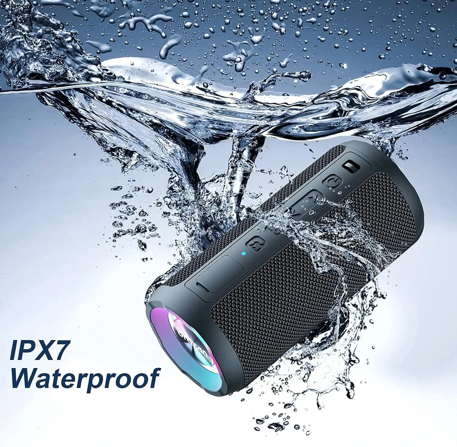 Ortizan Bluetooth Lautsprecher mit Licht, Musikbox Tragbarer Bluetooth Box mit IPX7 wasserdicht, Dualen Bass-Treibern, 30h Akku, Freisprechfunktion für Phone, Draußen, Beidhändig Schwarz – Detail 12