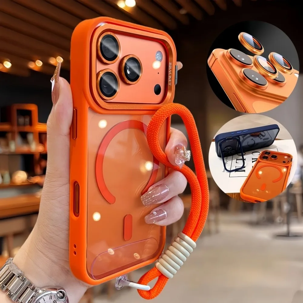 حافظة لهاتف آيفون 17 16 15 14 Plus 13 12 Pro Max 17 Air Lanyard لهاتف Magsafe غطاء خلفي شفاف