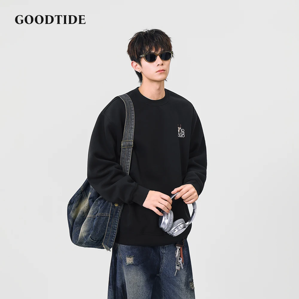 

Fashion Men's Casual Crew Neck Sweatshirt 2025 Winter New Embroidered Logo Comfortable Soft Long Sleeve Pullover Top
