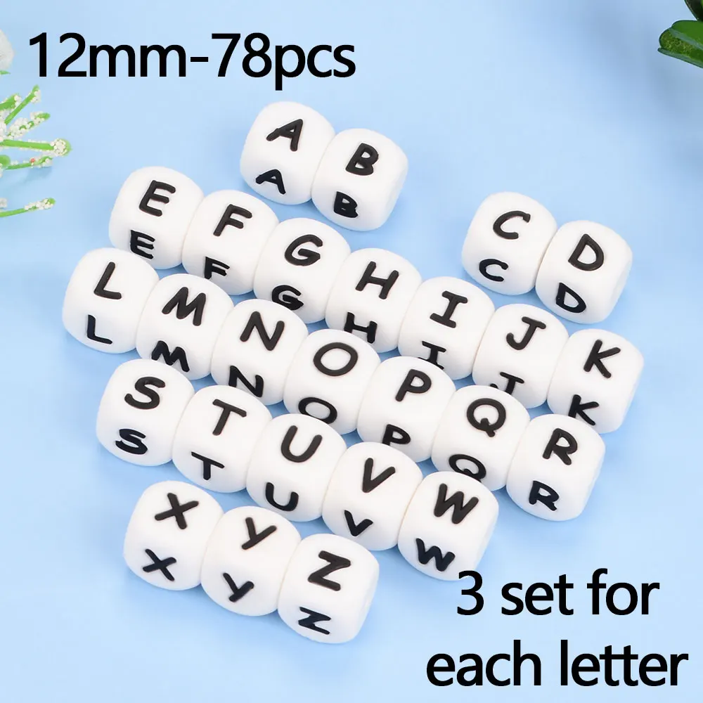 Lofca 78pcs Silicone Alphabet Beads Cube 1set Silicone letter beads BPA free Food Grade Necklace Making DIY Baby Teether