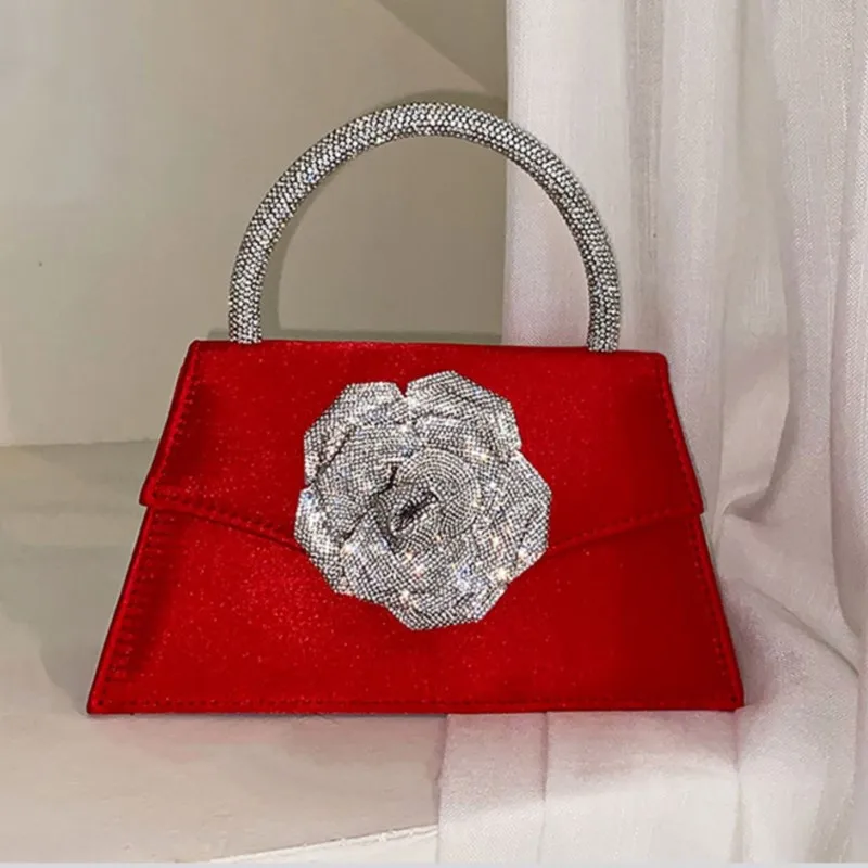 Diamond Rose Handbag Flower Bucket Bag Handbag Evening Bag Women's Pink Diamond Clutch Party Messenger Bag For Ladies