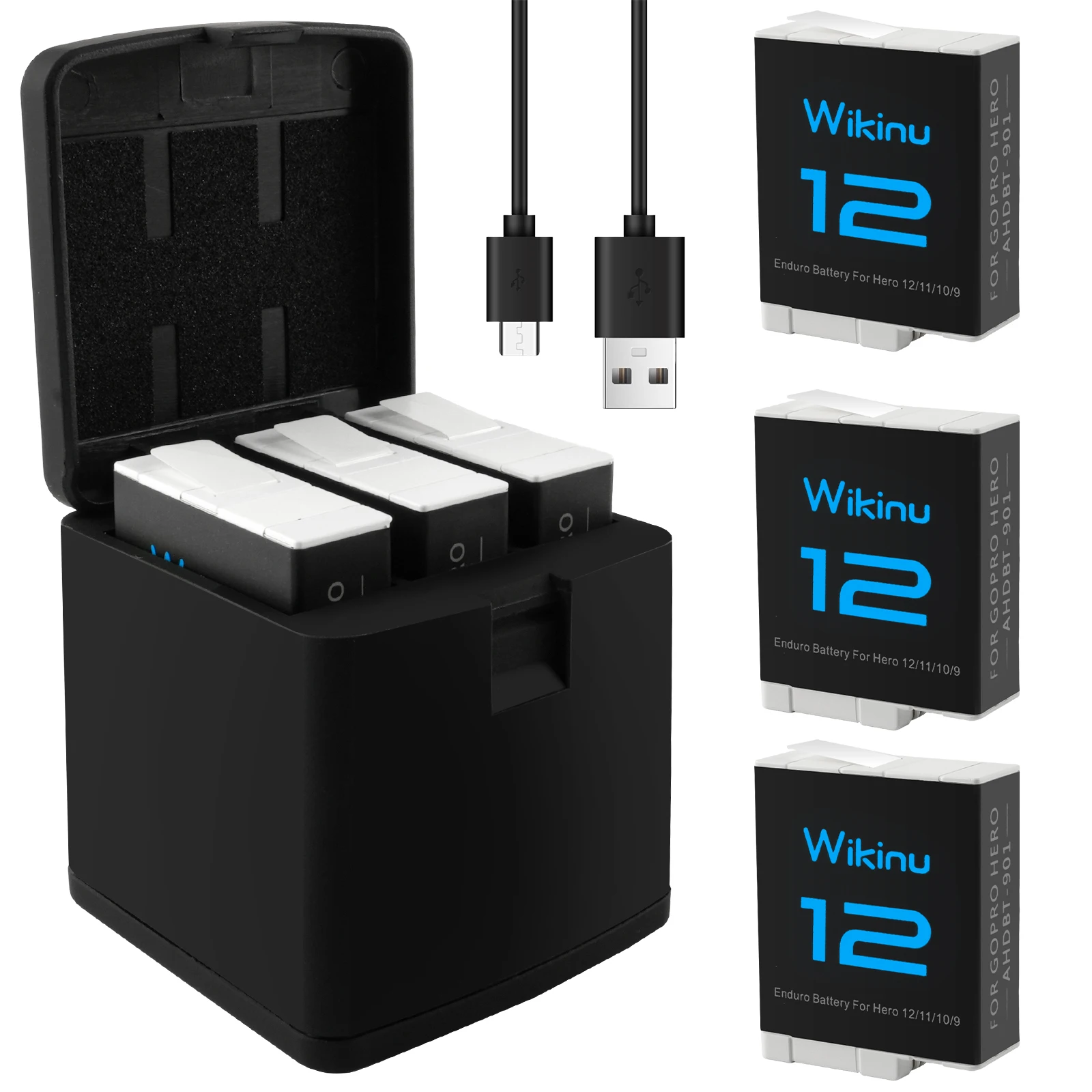 Hero12 Akku-Ladegerät-Set, 1800mAh Ersatzakkus, Typ-C LED Dreikanal-Ladestation für GoPro Hero 12 11 10 9