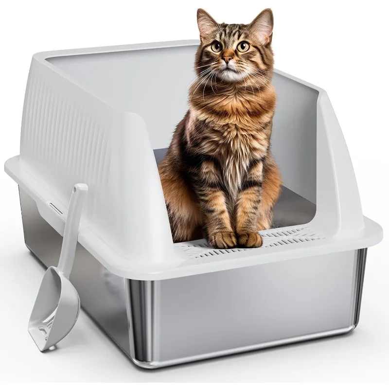 

Stainless Steel Litter Box,XL Metal Litter Box with Lid,14”High Side Cat Litter Box for Big Cats and Kittens,Extra Large