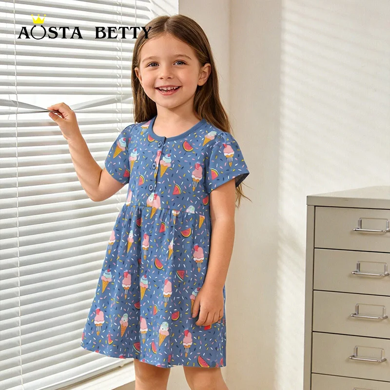 

26Summer new style girls' short-sleeve dress, fashionable printed children's princess dress, children's clothing