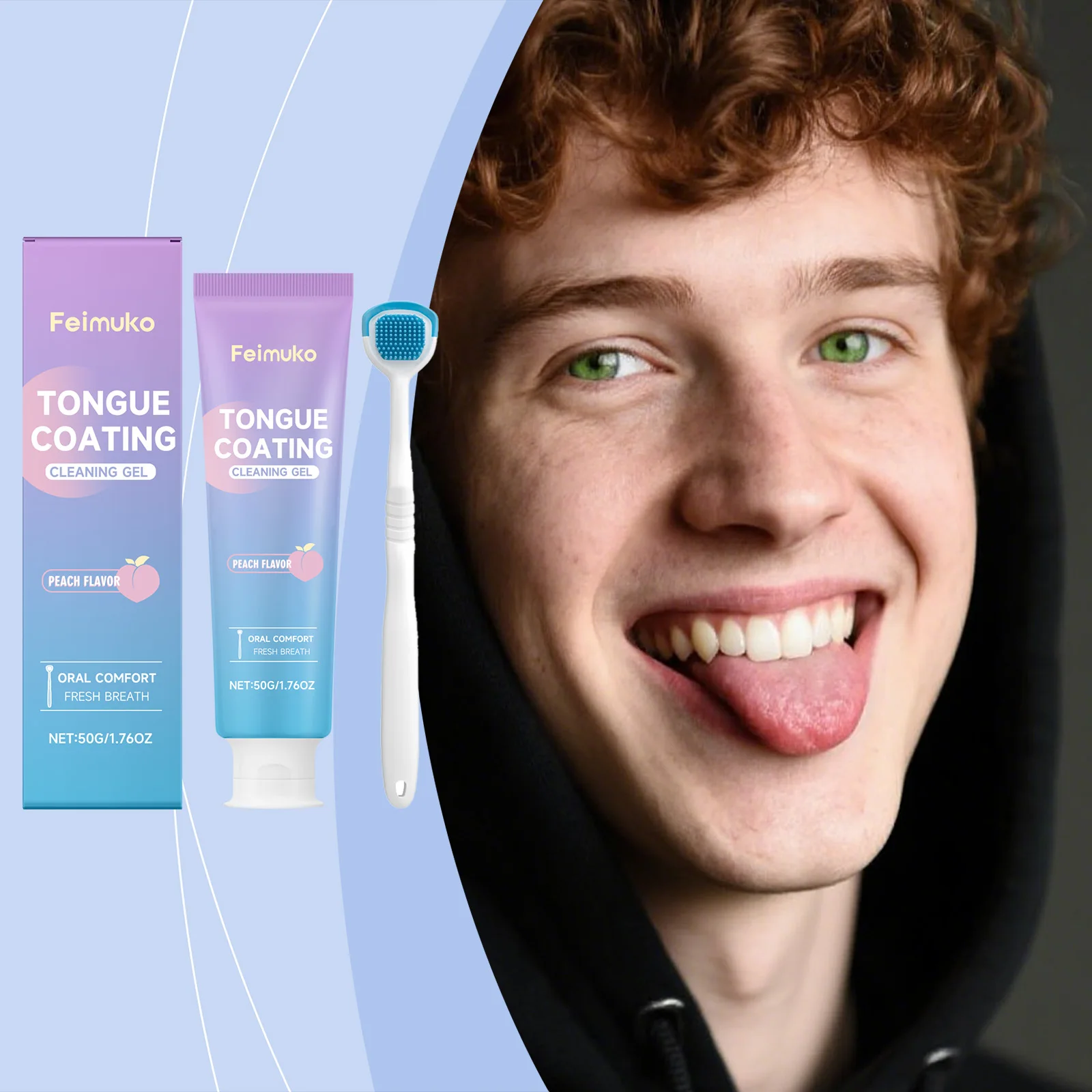 

Tongue Coating Cleaning Fresh Gel Set-Oral Care with Tongue Brush Gentle Removal Improve Bad Breath Soothe Discomfort & Refresh