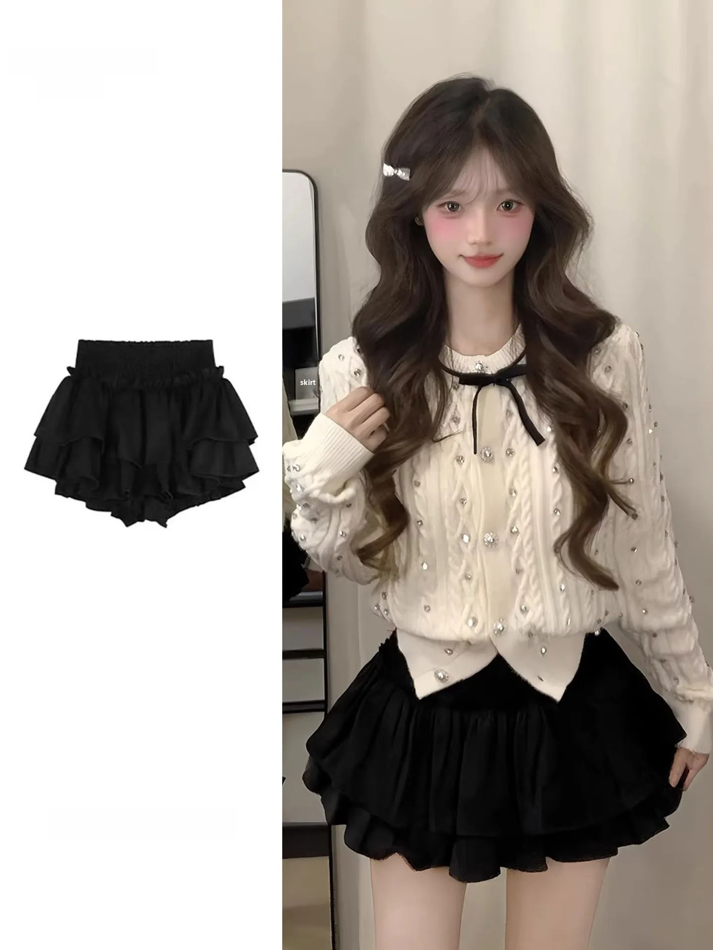 Princess Style Short Knitted Cardigan Women's Long Sleeve Diamond Stitched Slim Fit Sweater Coat Autumn Fashion plus Size